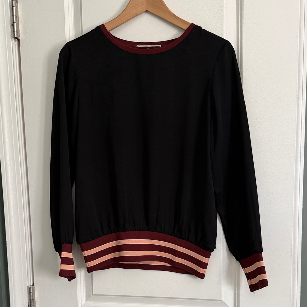 Scotch & Soda Black Blouse with Burgundy and Pink Stripes